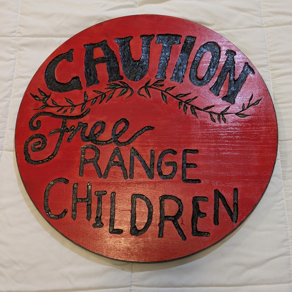 Carved & Painted  Wood Red Caution Sign Wall Decor Lg. 17.5 in. , 1 in. Thick